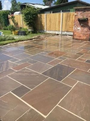 autumn brown sandstone paving